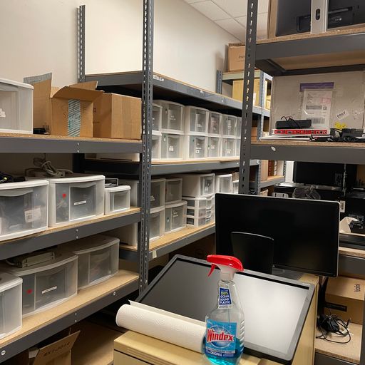 Tennsco shelving units with boxes