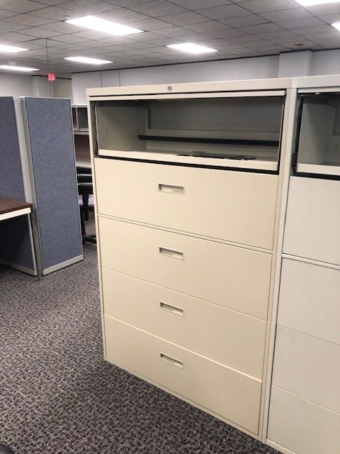 lateral, 5 drawer filing cabinet tan