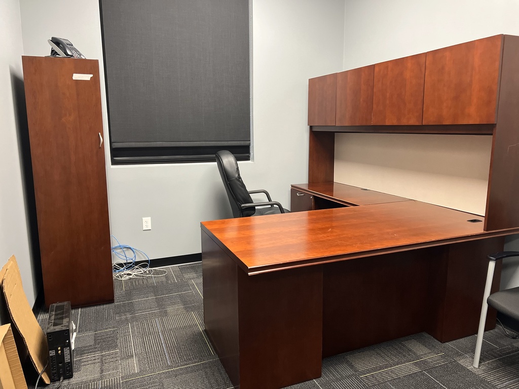 U-Shaped Desk with Hutch and armoir