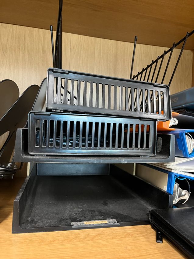 Box of paper trays, misc.