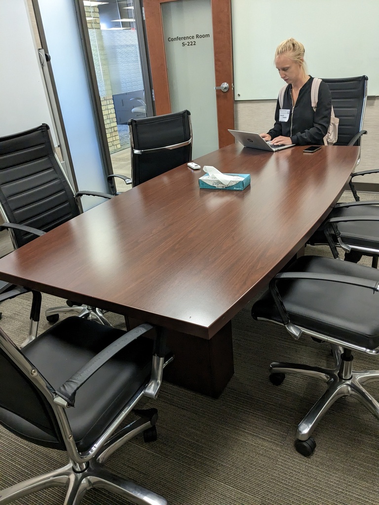 small conference table, boat shaped, 2 panel bases (7'x3'x2.5')