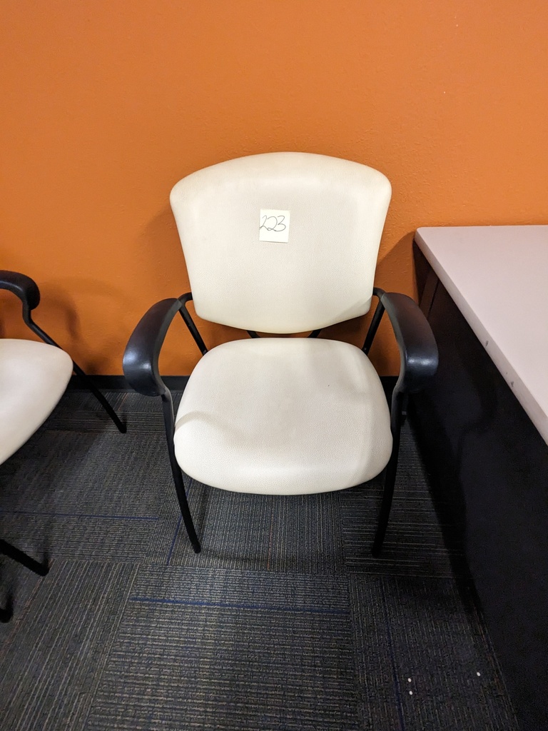 fully upholstered guest chair, vinyl, fixed arms