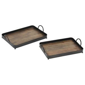 Serving Tray, Wood with Metal Trim