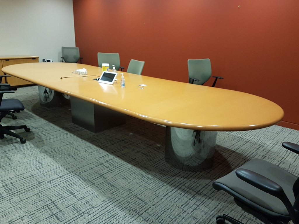 Wooden Oval Boardroom Table - 16'x6'6"