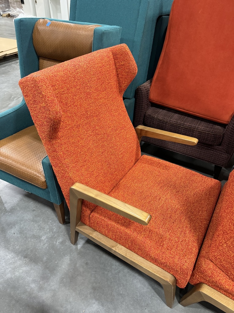 Orange Tall Back Wood Arms Chair