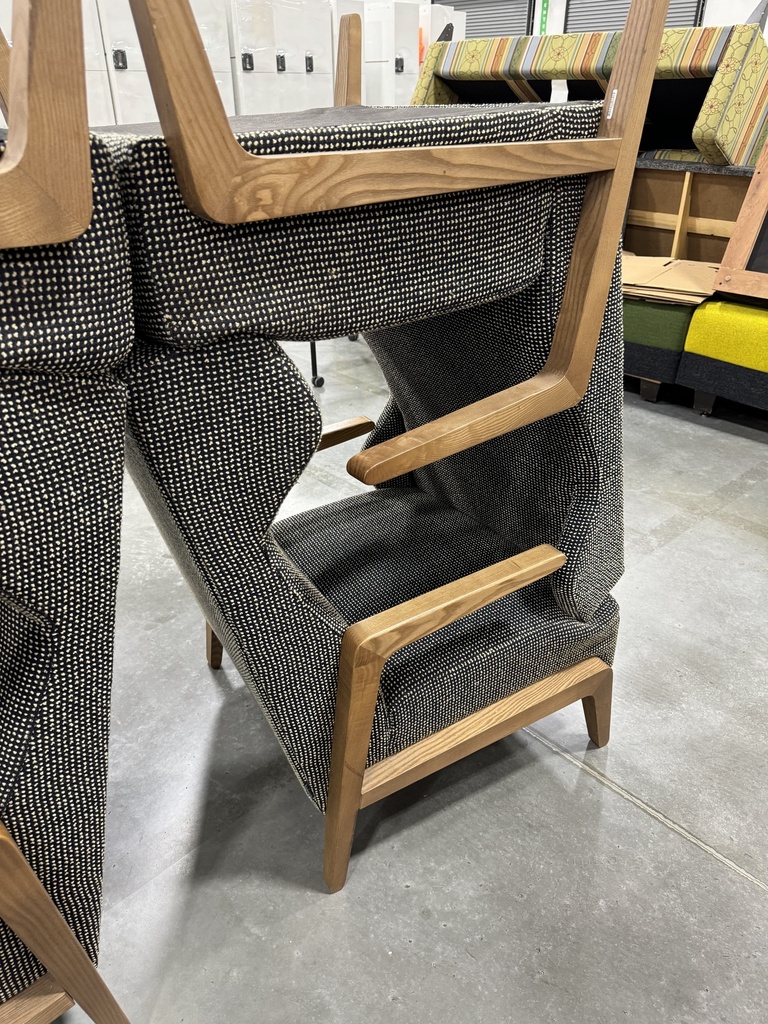 White Spotted Tall Backed Wood Arms Chair