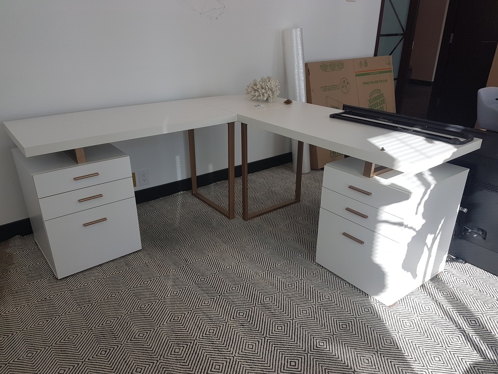 2 pedestal white L shaped desk
