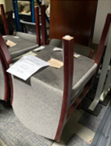 St. Timothy gray upholstered side chairs - Mahogony frames