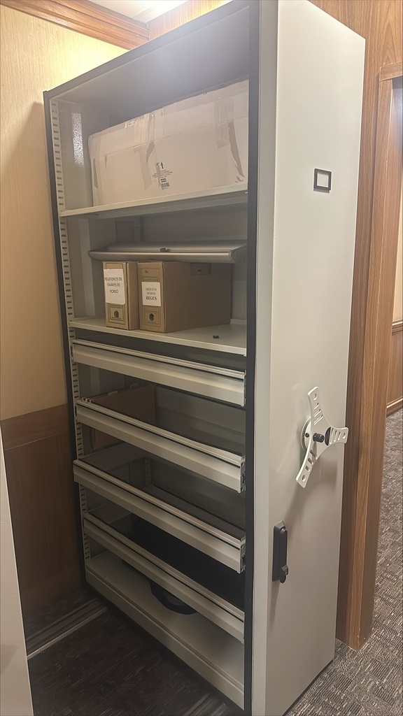 Sliding shelving system | Sistema de prateleiras deslizantes, 222x113x45"