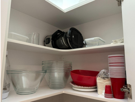 Misc kitchen supplies - serving bowls, cuttign boards, serving utensials