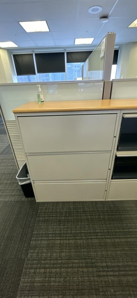 Metal Grey Filing Cabinet with Wood Top