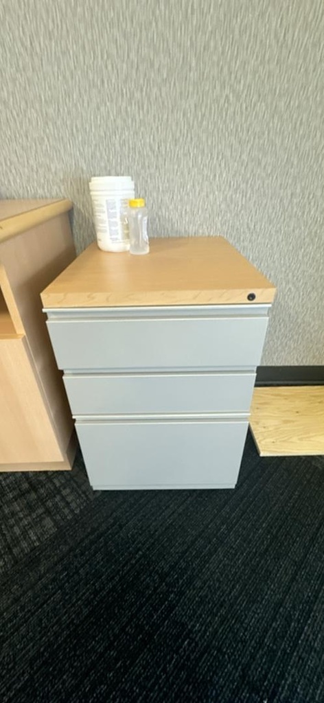 Metal BBF Ped with Top, Grey/Maple