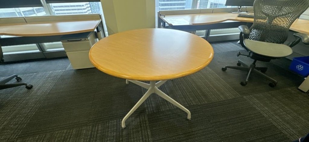 42" Round Table, Maple/Silver, 60" x 24" x 30"