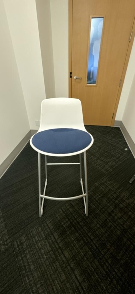 Steelcase Plastic Bar Height Stool, White/Blue, 96" x 36"-44" x 30"