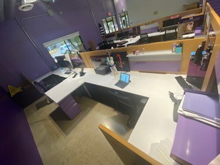 E-Shaped Desk, purple/white