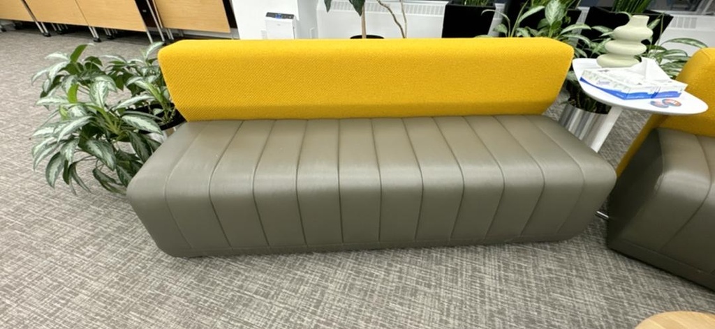 Leather and Fabric Bench, Olive/Yellow