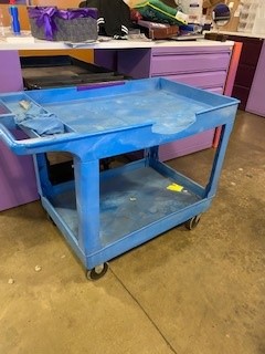Blue plastic rolling cart