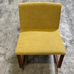 Armless Lounge Chair, Sled Base - Wood, Yellow Fabric - 27?x25?x29?