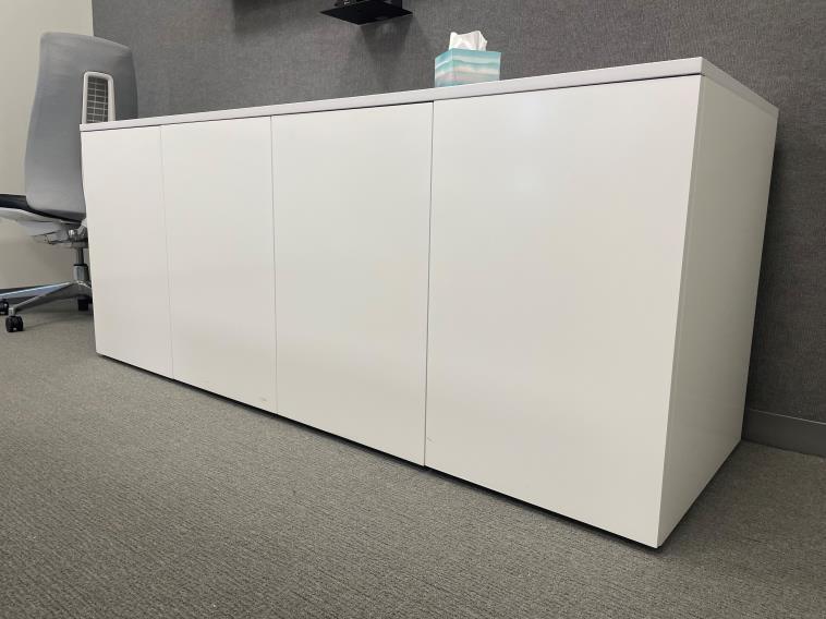 White Credenza, 4-Door: 72”W x 30”H x 24”D