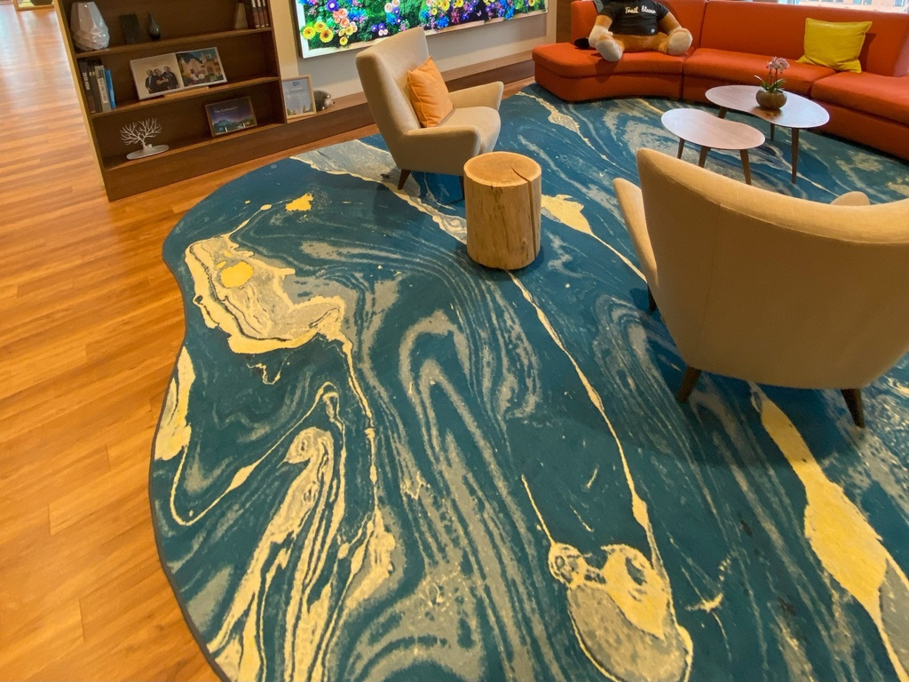 Social lounge blue rug - reception, social lounge, SIC x 3