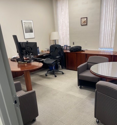 Executive Wood P-Top Desk W/Corner Unit, Bridge, Credenza Return 