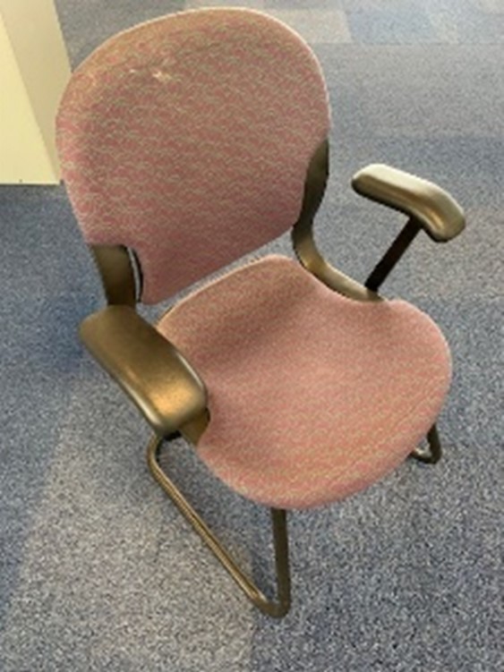 Purple patterned sled base chairs