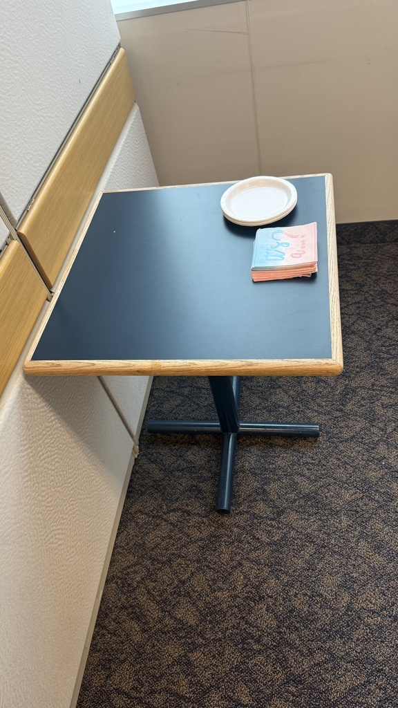 Dining tables with blue wooden top (photo representation)