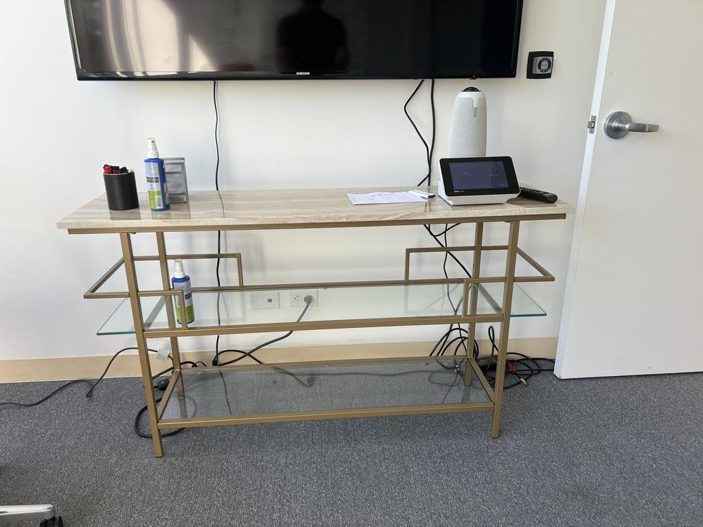 Table - metal frame/glass shelf/marble top 