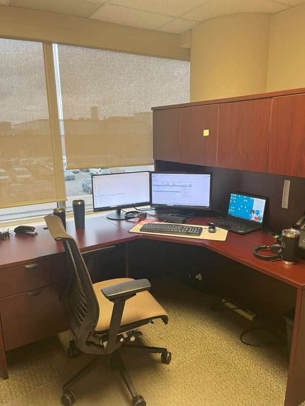 L-Shaped Desk with Overhead
