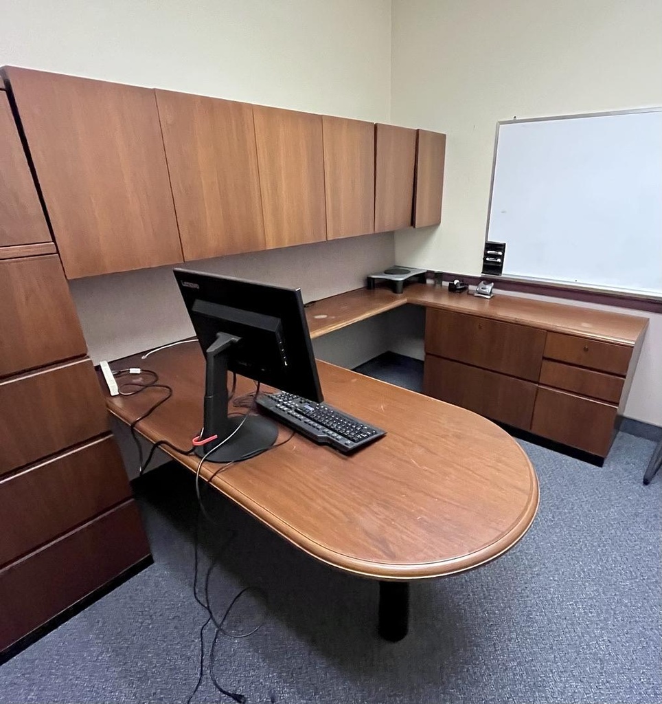 U-Shaped Desk with Overhead - maple