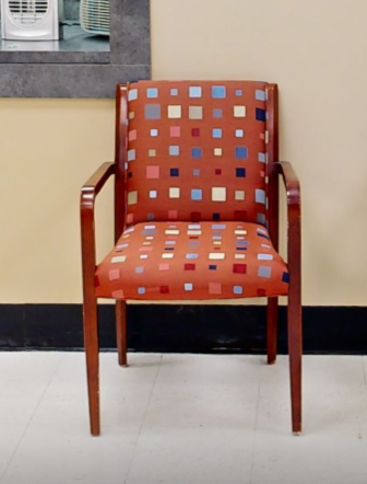 Red multi-squares guest chair with arms