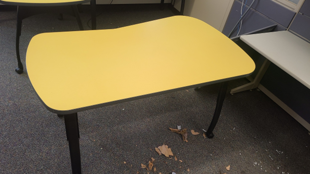 Kidney-Shaped Tables on Wheels