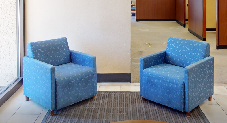 Blue patterned lounge chair