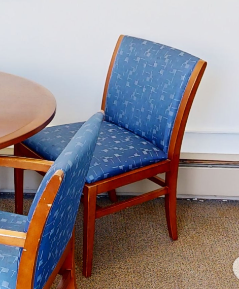 Blue patterned side chair no arms