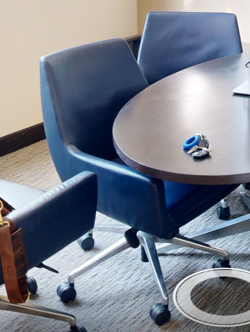 Blue conference chairs, wheels