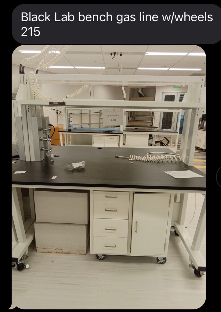 Black lab bench Gas line wheels wood