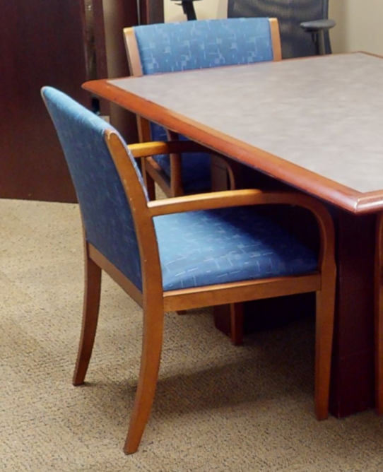 Blue patterned guest chair