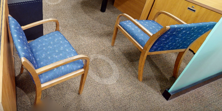 Blue patterned guest chair