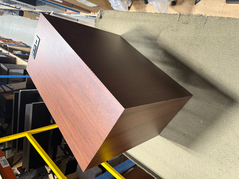 CUBE WOOD SIDE TABLES W/POWER *1 HAS RING STAIN ON TOP*