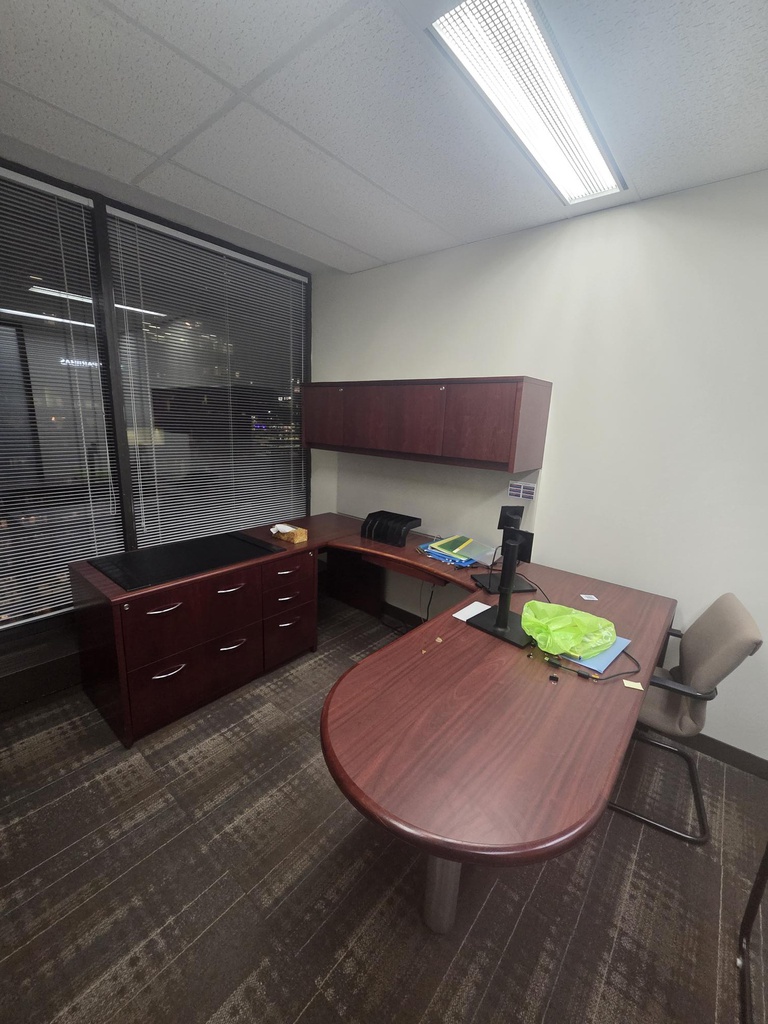 u shape desk with credenza overhang hutch
