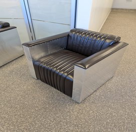 Chair, leather and metal club chair