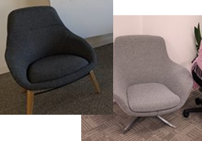 Lounge, high back guest chairs, various colours throughout