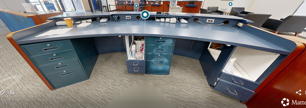 Large curved reception desk