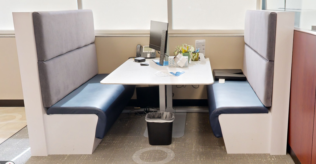 Booth set - 2 tall blue boothw/table