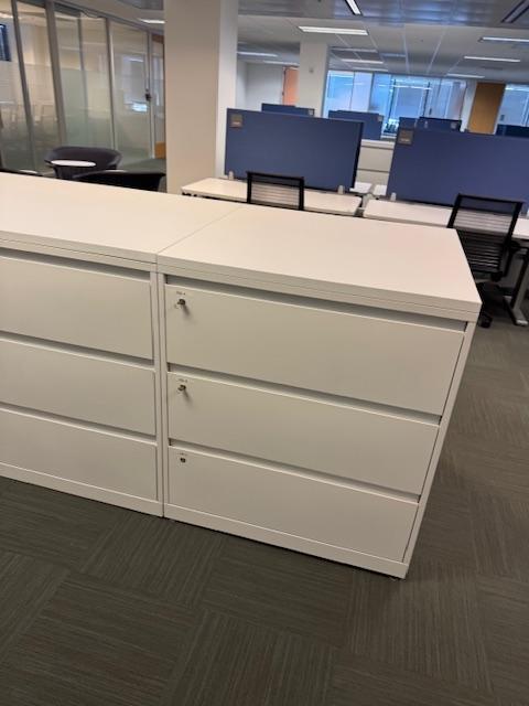 3 DRAWER FILE W/ 3'x3' SHARED TOP