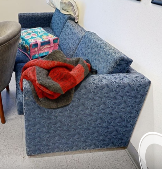 3 seat blue paisley couch