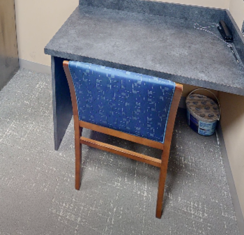Blue patterned guest chair