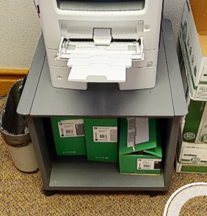 Grey mobile printer cabinet