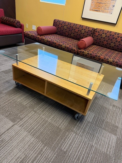Rolling Glass Top Coffee Table with Storage
