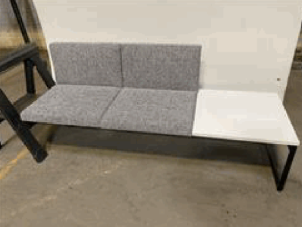 Cli Bench Chair Combo w/ (White Black Grey) Fabric Cushion Seat w/ (White) Table On Metal (Black) Base